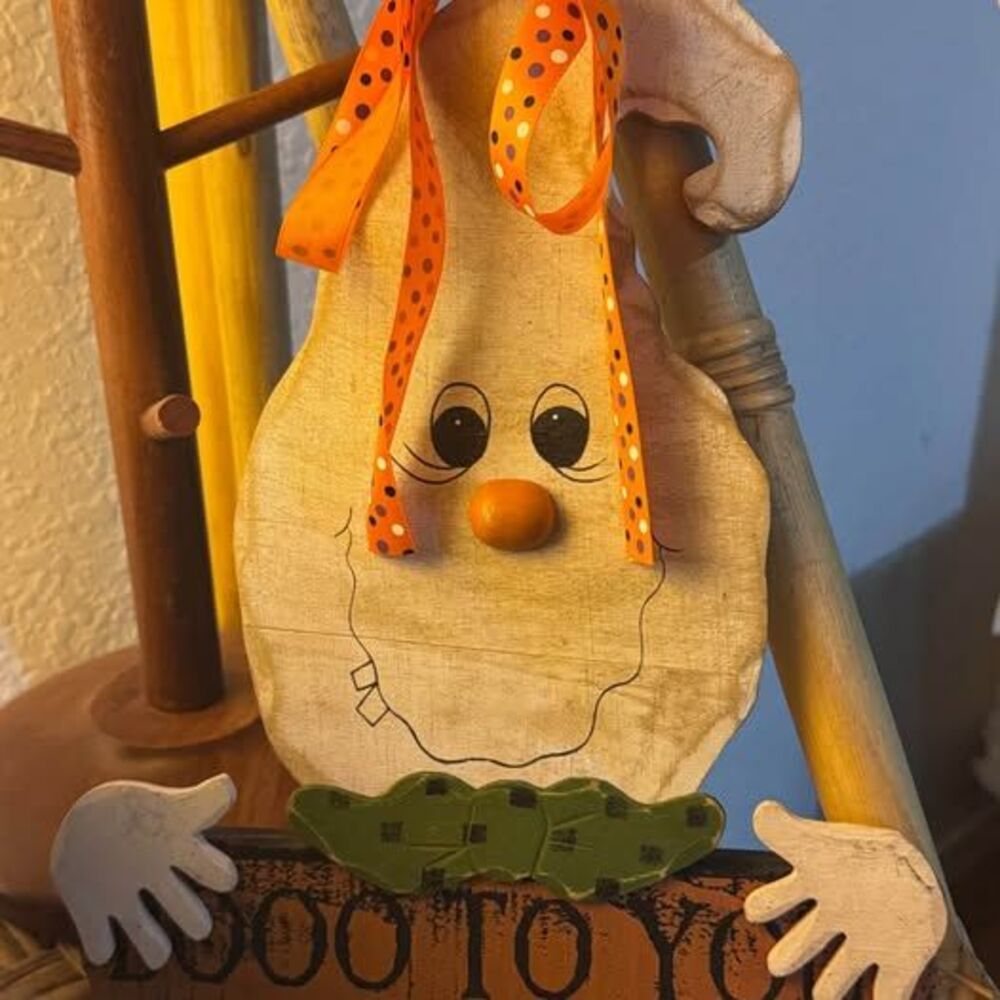 Rustic Wooden Halloween Ghost Hanging Sign Boo To You